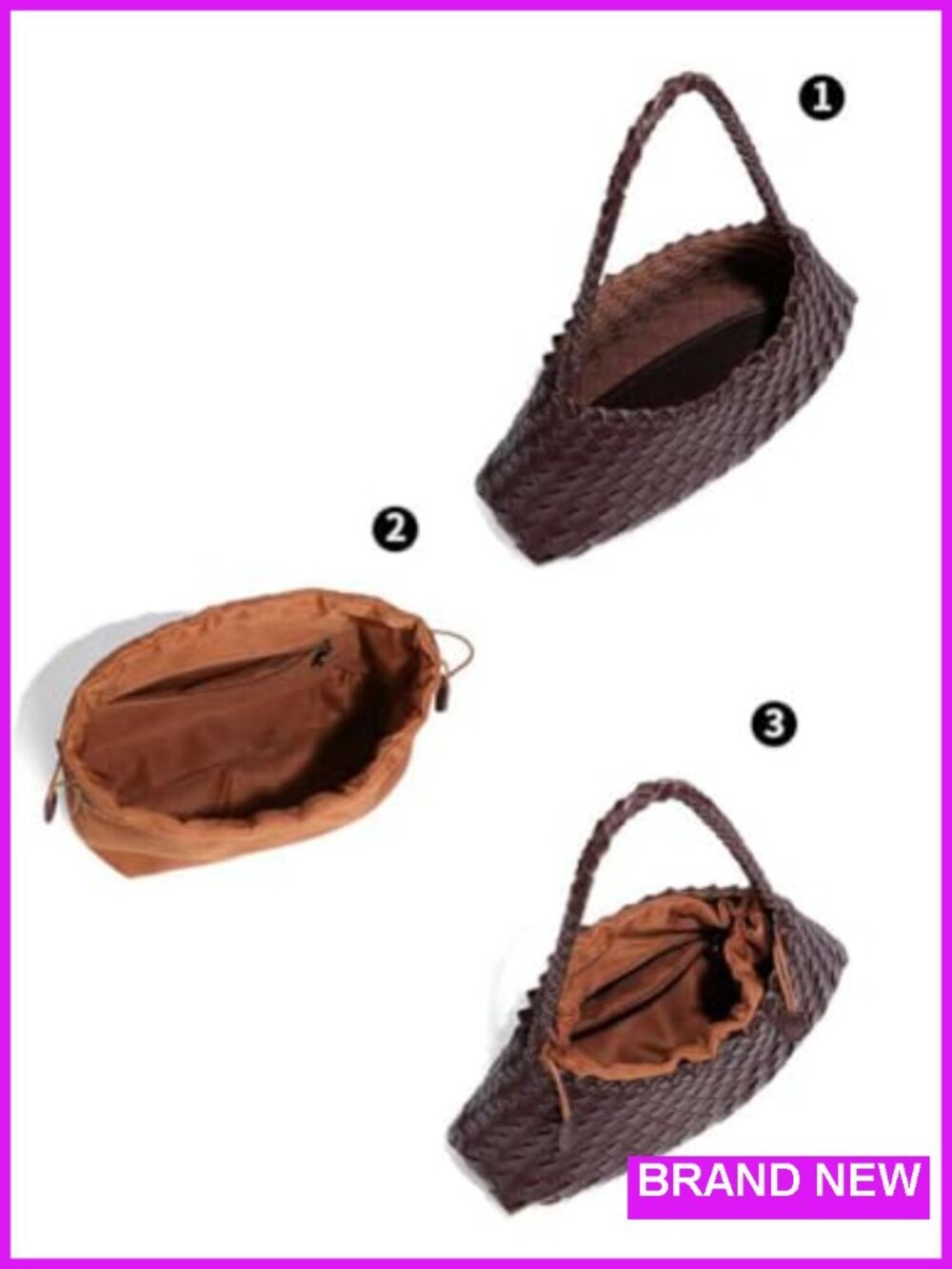 Suede Woven Hobo Bucket Purse Underarm Shoulder Bag Tote Handbag Clutch - Picture 5 of 6